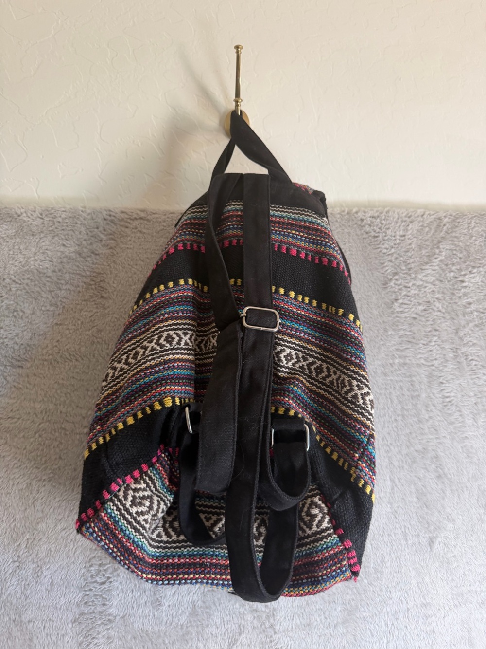 Boho Multi-Color Woven Drawstring Backpack - Picture 5 of 5